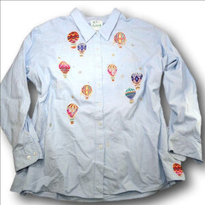 Women's The Quacker Factory Light Blue Hot Air Balloon Button Down 3X